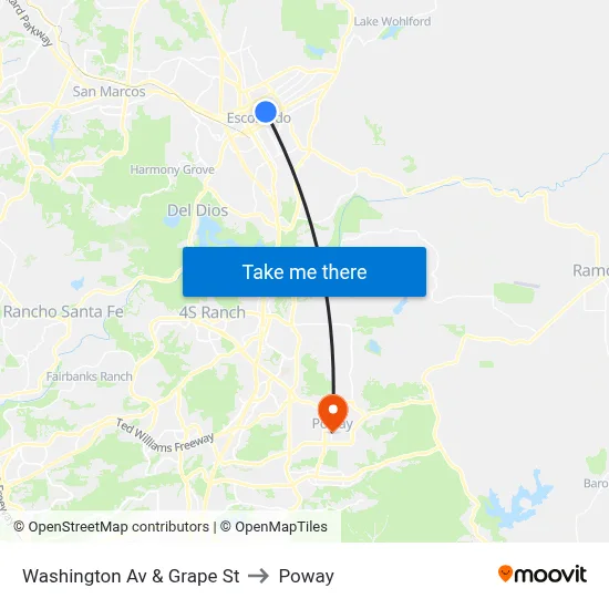 Washington Av & Grape St to Poway map