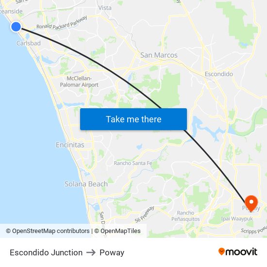 Escondido Junction to Poway map