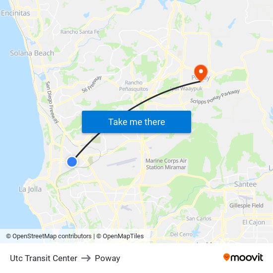 Utc Transit Center to Poway map