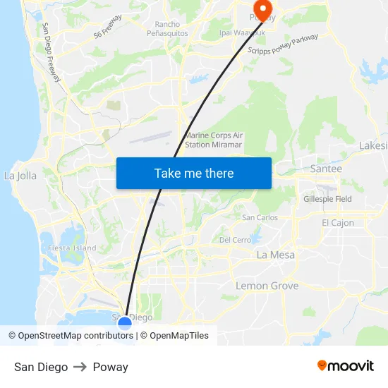 San Diego to Poway map
