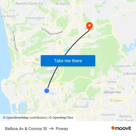 Balboa Av & Convoy St to Poway map