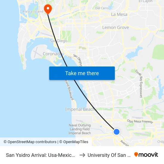 San Ysidro Arrival: Usa-Mexico Border to University Of San Diego map