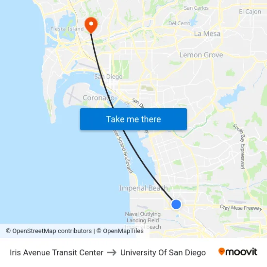 Iris Avenue Transit Center to University Of San Diego map