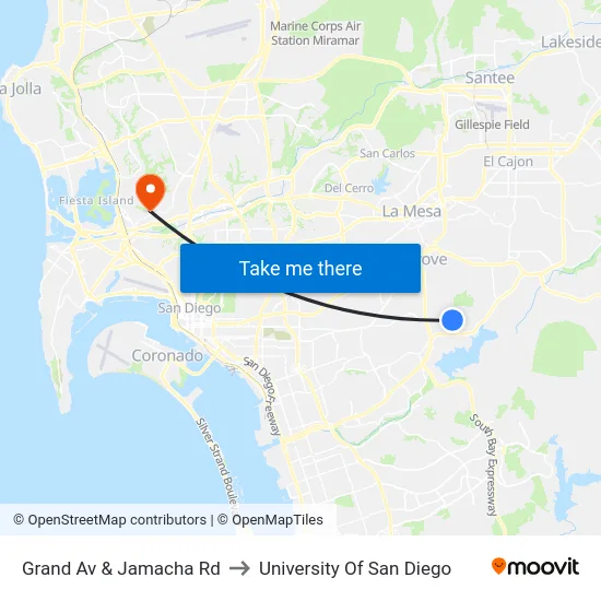 Grand Av & Jamacha Rd to University Of San Diego map