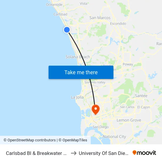Carlsbad Bl & Breakwater Rd to University Of San Diego map