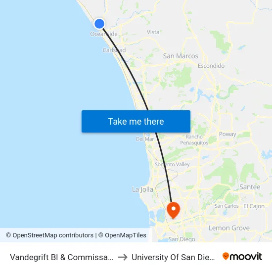 Vandegrift Bl & Commissary to University Of San Diego map