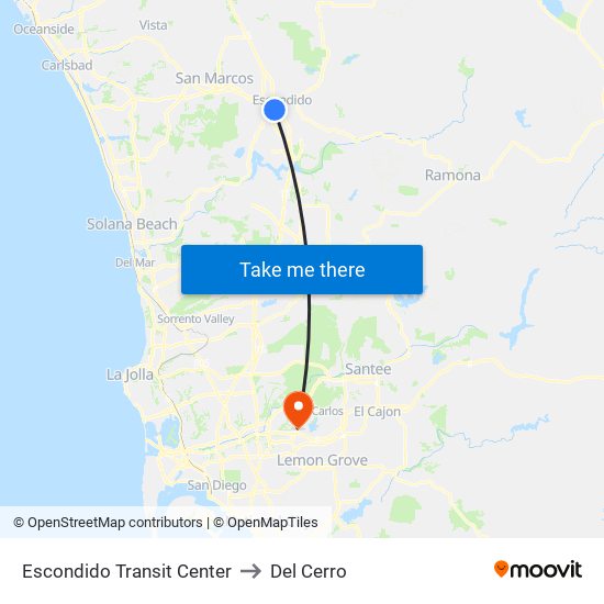 Escondido Transit Center to Del Cerro map
