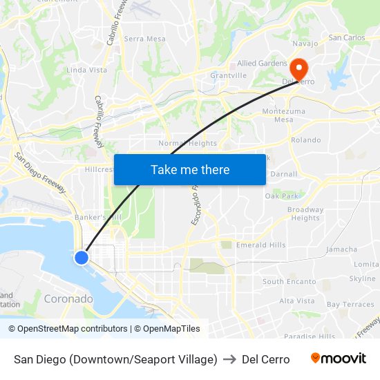 San Diego (Downtown/Seaport Village) to Del Cerro map