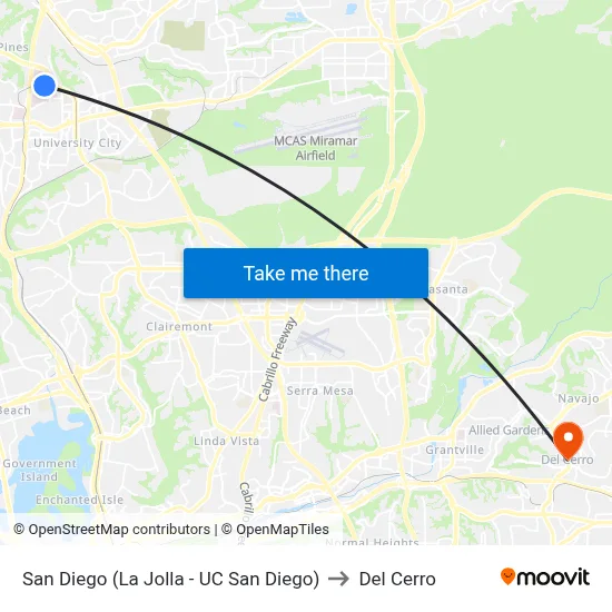 San Diego (La Jolla - UC San Diego) to Del Cerro map