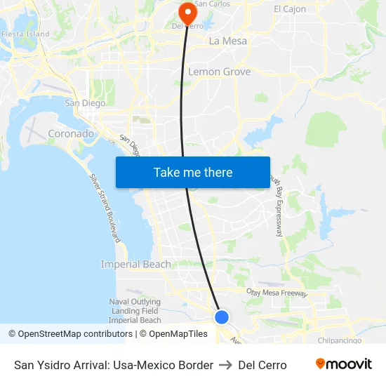 San Ysidro Arrival: Usa-Mexico Border to Del Cerro map