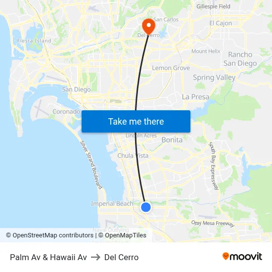 Palm Av & Hawaii Av to Del Cerro map
