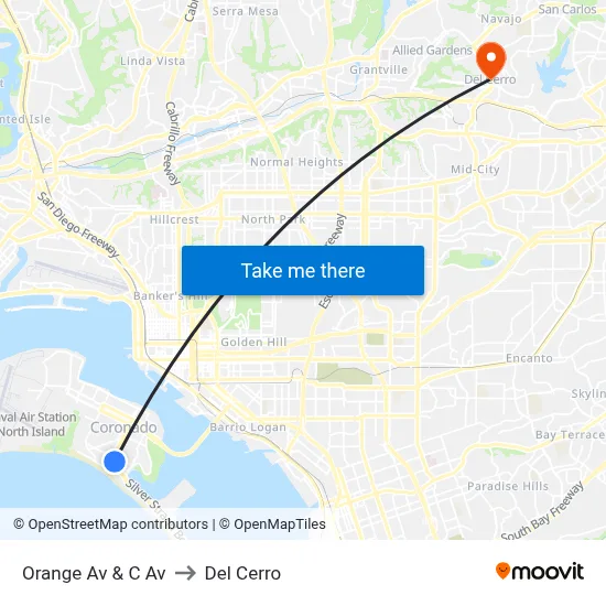 Orange Av & C Av to Del Cerro map