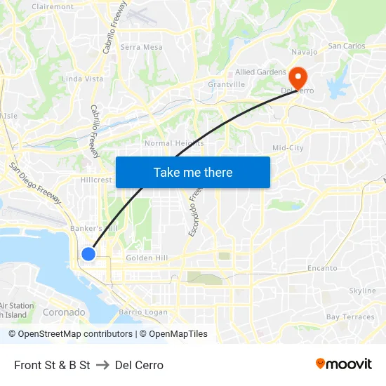 Front St & B St to Del Cerro map