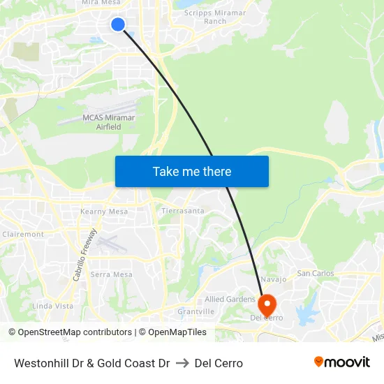 Westonhill Dr & Gold Coast Dr to Del Cerro map