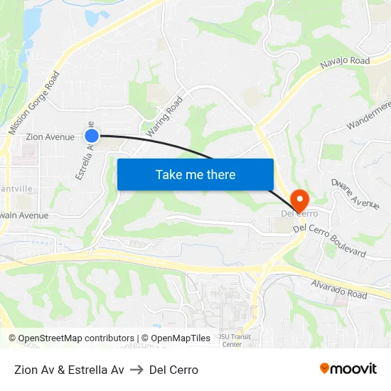 Zion Av & Estrella Av to Del Cerro map