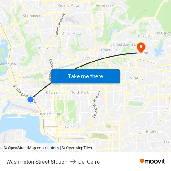 Washington Street Station to Del Cerro map