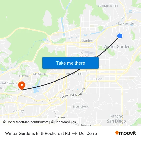 Winter Gardens Bl & Rockcrest Rd to Del Cerro map