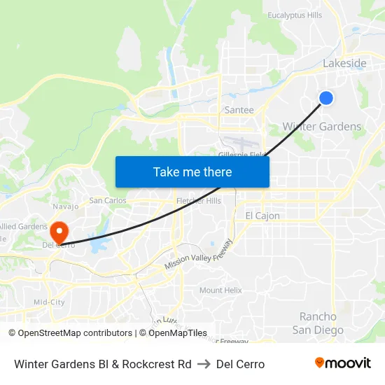 Winter Gardens Bl & Rockcrest Rd to Del Cerro map