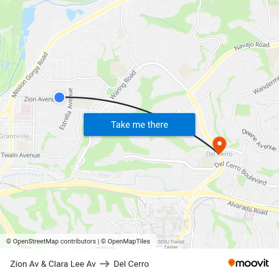 Zion Av & Clara Lee Av to Del Cerro map