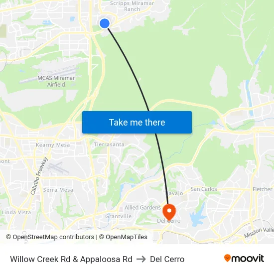 Willow Creek Rd & Appaloosa Rd to Del Cerro map