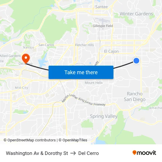 Washington Av & Dorothy St to Del Cerro map