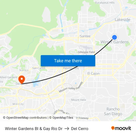 Winter Gardens Bl & Gay Rio Dr to Del Cerro map