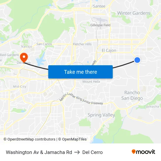 Washington Av & Jamacha Rd to Del Cerro map