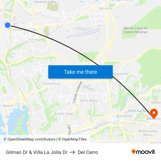 Gilman Dr & Villa La Jolla Dr to Del Cerro map