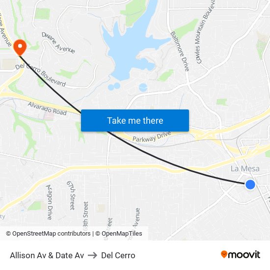 Allison Av & Date Av to Del Cerro map