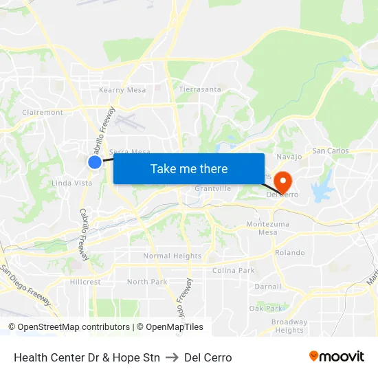 Health Center Dr & Hope Stn to Del Cerro map