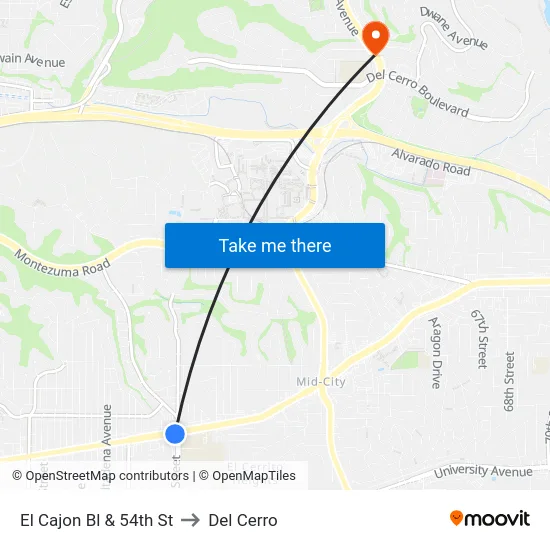 El Cajon Bl & 54th St to Del Cerro map