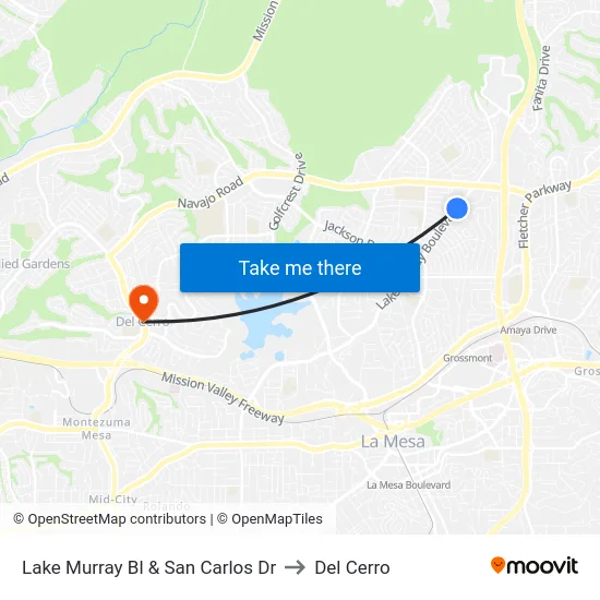 Lake Murray Bl & San Carlos Dr to Del Cerro map