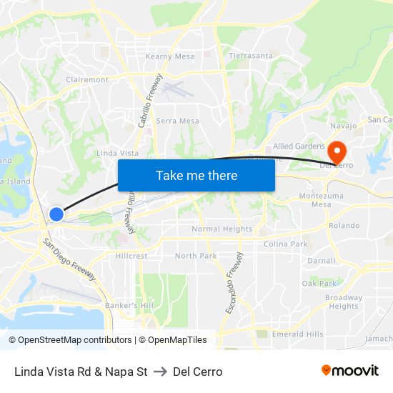 Linda Vista Rd & Napa St to Del Cerro map