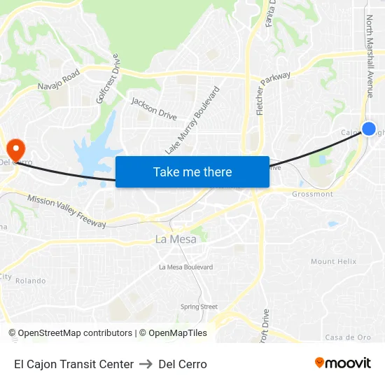 El Cajon Transit Center to Del Cerro map