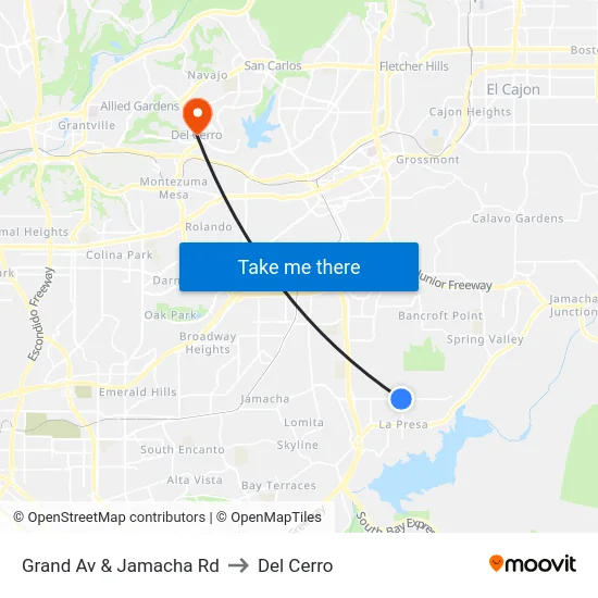 Grand Av & Jamacha Rd to Del Cerro map