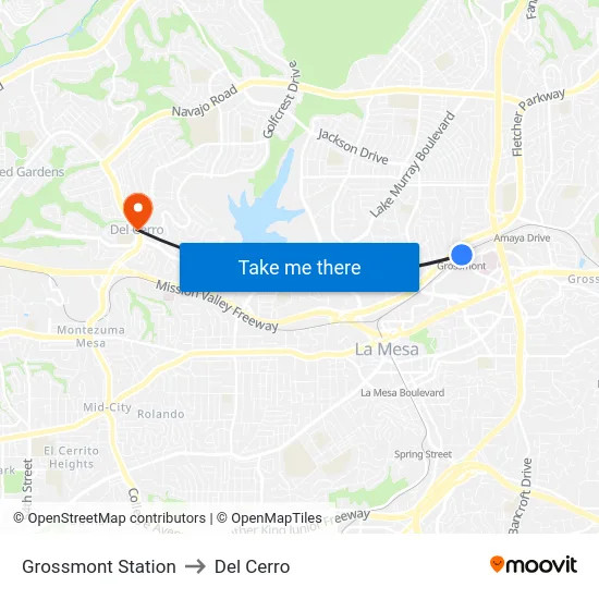 Grossmont Station to Del Cerro map