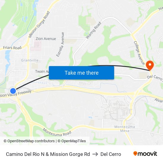 Camino Del Rio N & Mission Gorge Rd to Del Cerro map