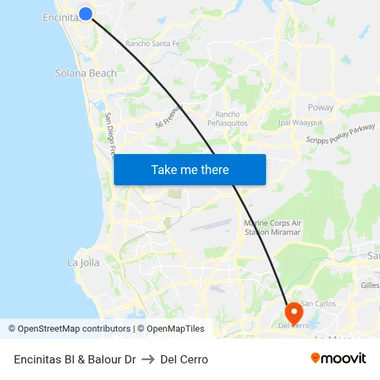 Encinitas Bl & Balour Dr to Del Cerro map