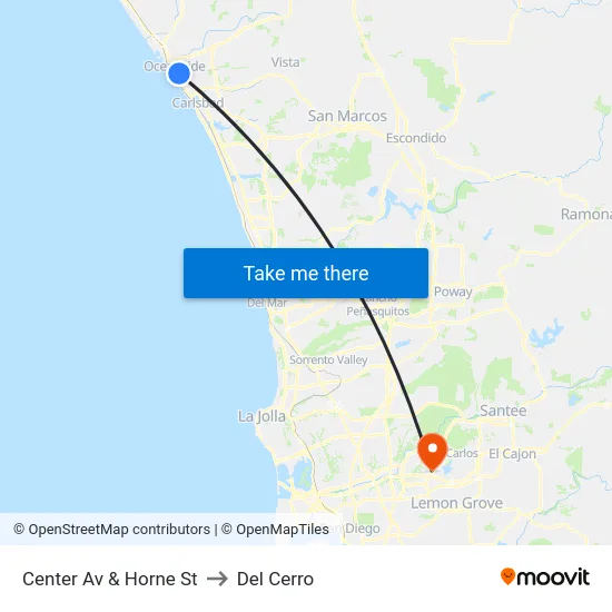 Center Av & Horne St to Del Cerro map