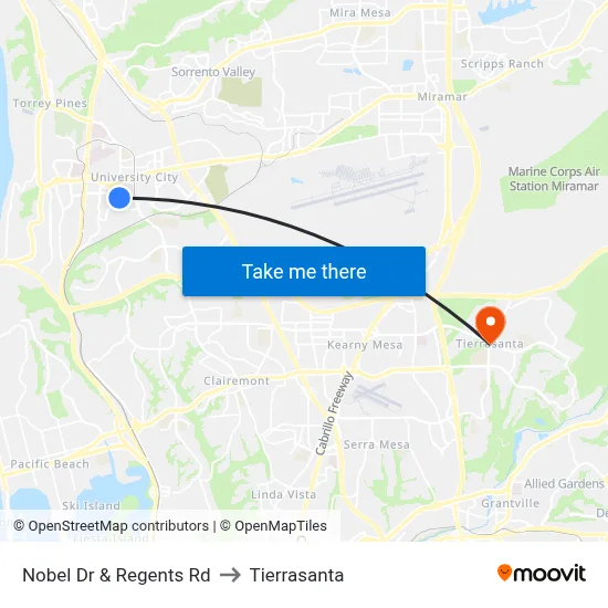 Nobel Dr & Regents Rd to Tierrasanta map