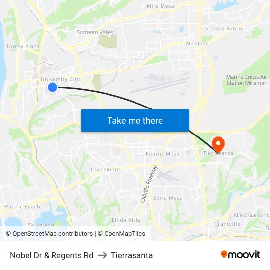 Nobel Dr & Regents Rd to Tierrasanta map