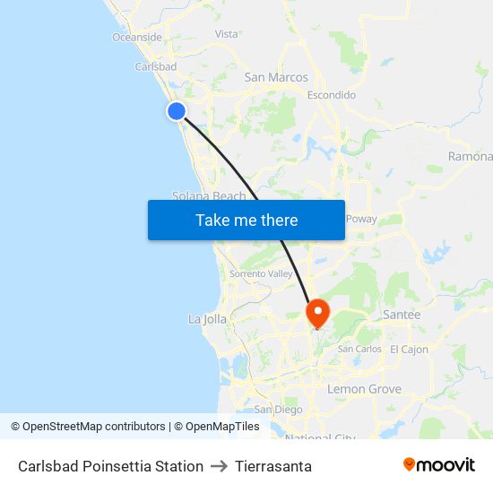 Carlsbad Poinsettia Station to Tierrasanta map