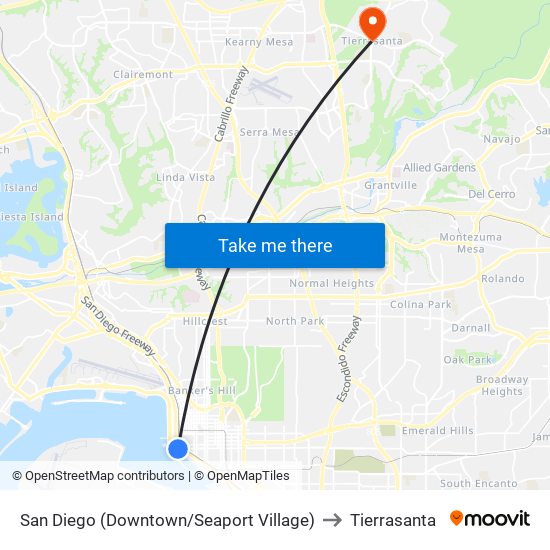 San Diego (Downtown/Seaport Village) to Tierrasanta map