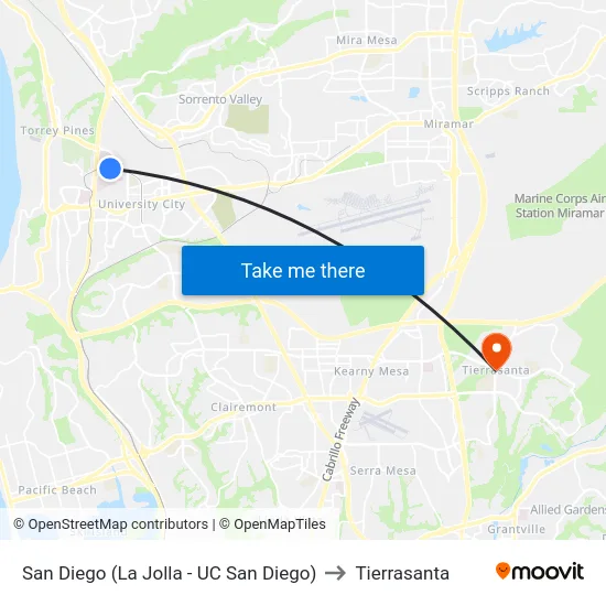 San Diego (La Jolla - UC San Diego) to Tierrasanta map