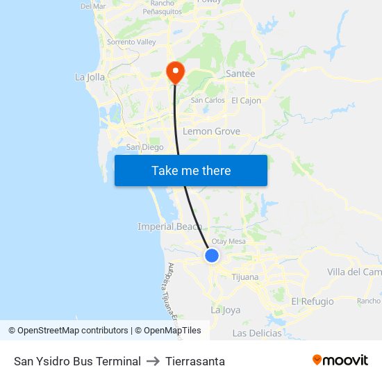 San Ysidro Bus Terminal to Tierrasanta map