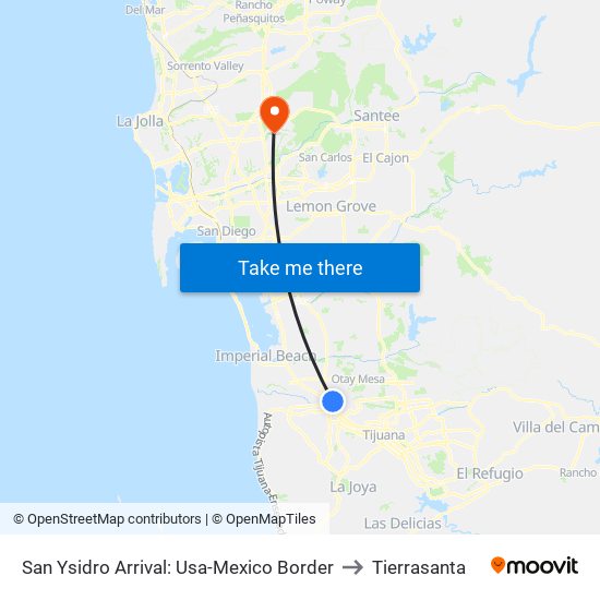 San Ysidro Arrival: Usa-Mexico Border to Tierrasanta map