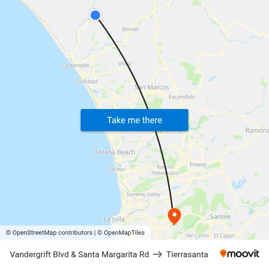 Vandergrift Blvd & Santa Margarita Rd to Tierrasanta map
