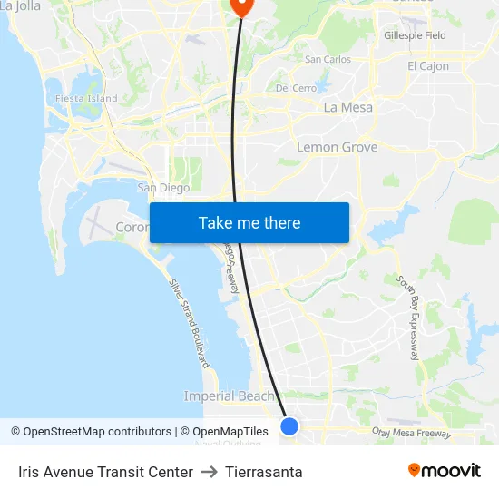 Iris Avenue Transit Center to Tierrasanta map