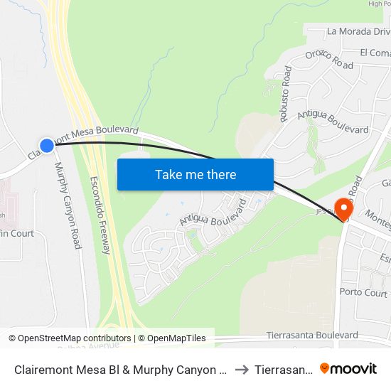 Clairemont Mesa Bl & Murphy Canyon Rd to Tierrasanta map