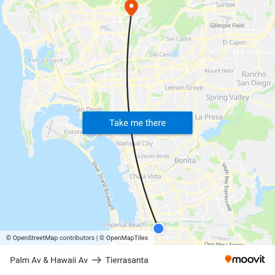 Palm Av & Hawaii Av to Tierrasanta map